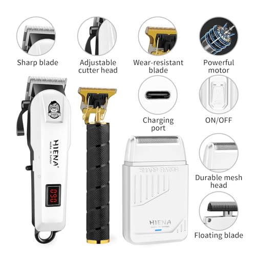 HIENA PRO Professional Hair Clipper Set for Men - Rechargeable Beard & Hair Trimmer with LED Display