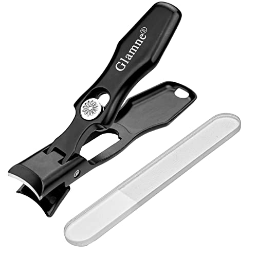 Glamne Wide Jaw Opening Nail Clippers for Thick Nails Extra Large Toenail Clippers with Safety Lock and Catcher for Men Seniors Elderly (Black)