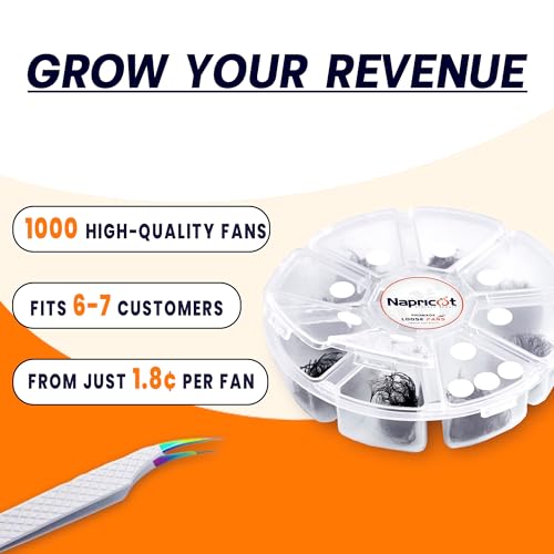 1000 Promade Fans - 10D 0.07 Mix 8-15mm C Curl, Napricot Volume Lash Fans for Eyelash Extensions, Promade Lash Fans for Eyelash Extensions, Middle Stem, Fluffy, Soft ? Bonus 2 Pairs Eye Pads Included