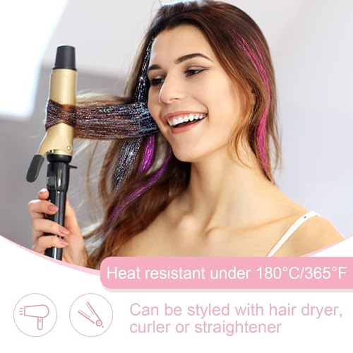 Pink Hair Tinsel Clip-In Extensions Kit - 18 Pieces, Fairy Style