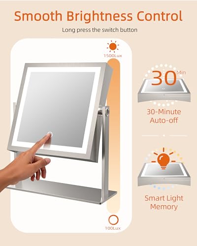 Ruacq Rechargeable Vanity Mirror with Lights, 1X/10X Magnifying