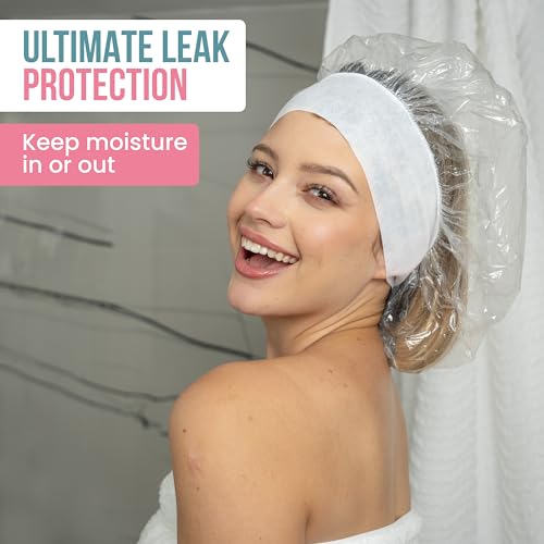 Reusable Leak-Proof Extra-Large Shower Caps for women & Processing Clear Plastic Caps (10 Pack) ? Wide Comfort Band & Durable Hair Protection