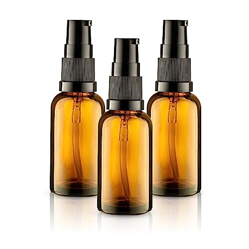 Amber Glass Pump Bottles 30ml (3-Pack) Refillable