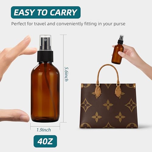 4 Pack Dark Amber Glass Spray Bottles 4 oz - Refillable & Leakproof