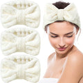 3-Pack Beige Bow Headbands for Makeup, Spa & Sports | Stretchable & Washable