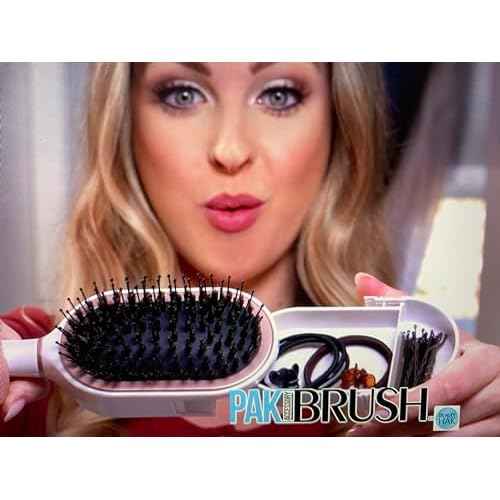 PAK Travel Hair Brush with 30 Hair Accessories for Girls Included - Built in Strorage - Boar And Nylon Bristle - Anti-Static Paddle Travel Brush by BeautyHak