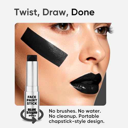 Blue Squid PRO Black Face Paint Stick - Waterproof Body Paint for Adults & Kids Eye Black Baseball, Eyeblack Softball - Vegan Hypoallergenic Twist-Up Non-Toxic Makeup Stick for Cosplay, Sports & SFX