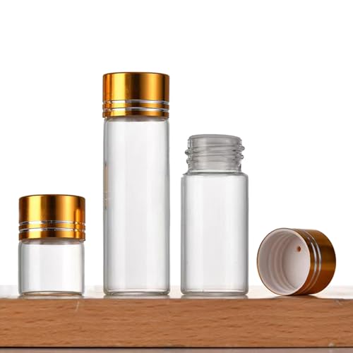 30 Pack Clear Empty Glass Jars with Screw Aluminum Caps, 5/10/15ml Mini Glass Sample Jar Oil Vials,for Essential Oil Powders Storing,Wedding Favors Decoration, Message Bottle (10ml)