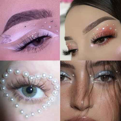 NOOEPC Face Gems Rhinestones Pearl Stickers, Self Adhesive Hair Gems Rave Accessories, Face Glitter For Women, Jewel Stickers for Face, Eye, Hair, Body, Nail