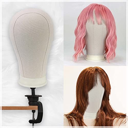 Beauty Trendz Canvas Head for Wigs 22-inch Salon Styling Head with Mount Hole for Wig Making, Weave Hair Braiding Stand Hat Display Stand, Hairstyle Doll Head Durable Easy to Put Pins In & Out