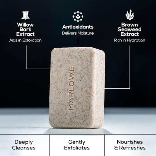 MARLOWE. Best Sellers Kit No. 203, Features Signature No. 102 Original Body Scrub Soap Bar, No. 121 Facial Cleanser & No. 123 Facial Moisturizer, Great Gift for Men