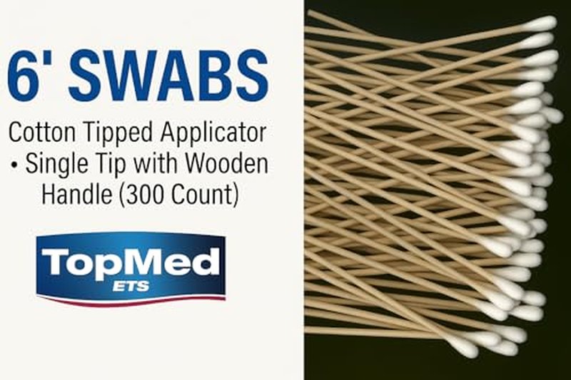 6" Cotton Swabs 300 Count - Single Tip Applicators Wooden Handle