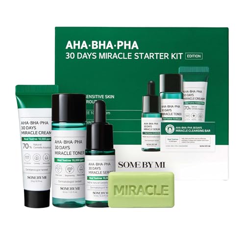 SOME BY MI AHA BHA PHA 30Days Starter Kit - Toner 1.01Oz, Serum 0.33Oz, Cream 0.7Oz, Cleansing Bar 1.05Oz - Mild Exfoliating Daily Skin Care Set - Skin Wastes, Sebum, Oiliness Care - Korean Skin Care