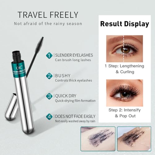 2 in 1 Double-effect 4D Curling Black Mascaras,Waterproof & Smudge Proof Lash Extensions Stereo Lengthening Mascara For Women,Quick-Not Sticky Long Lasting Charming No Clumping(2Pcs) A