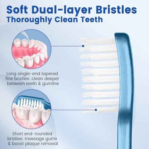 Soft Toothbrushes for Adults, Manual Soft Bristle Flossing Toothbrush with Covers, Periodontist Design Tapered Bristles for Sensitive Teeth and Gums, 6 Count