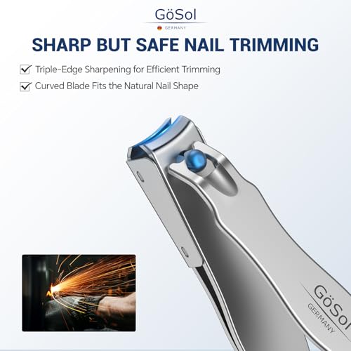 Large Stainless Steel Nail Clipper with Anti-Splash Catcher - Ultra Sharp, GÖSOL