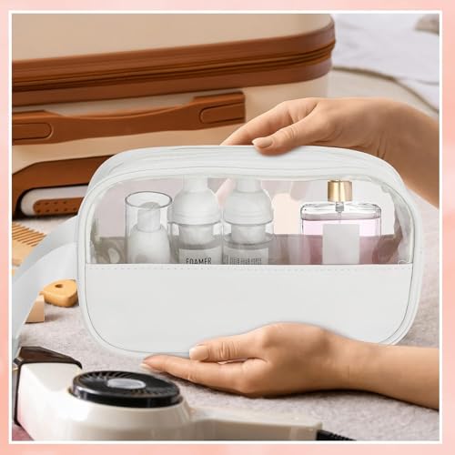 Tanlade 18 Pcs Clear Cosmetic Bags Bulk, Translucent Makeup Toiletry Bag for Women Waterproof Portable Cosmetic Bag Set Traveling Make up Organizer(White)