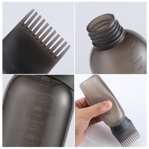 2 Pack Root Comb Applicator Bottle, 6 Ounce Oil Applicator for Hair Dye, Black Hair Oiling Bottle Applicator Brush with Graduated Scale