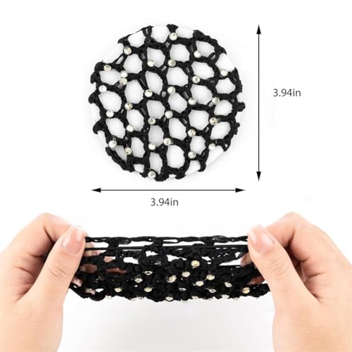 Women Handmade Crochet Bun Cover 2 Pack with Pearl Decor for Ballet & Hair Styling