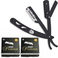 the shave factory Straight Edge Razor Kit - with Single | Stainless Steel razors for men from (Black / 200 Derby Premium Blades)