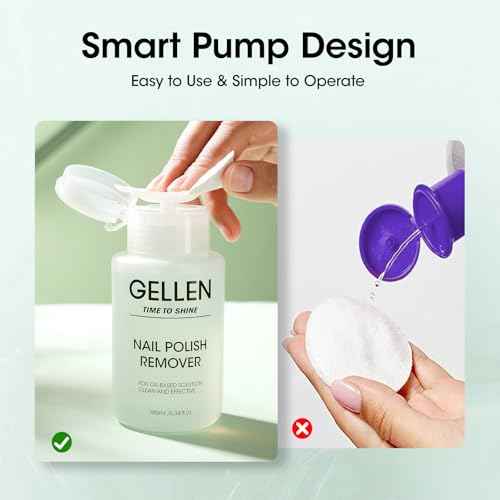 Gellen Nail Polish Remover, Non Acetone Nail Polish Removal for Regular Nail Polishes, Jasmine Scent Healthy Nail Polish Remover with Easy Push-down Pump, 6.09 Fl Oz