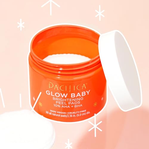 Pacifica Beauty, Glow Baby Brightening Peel Pads 10 Percent AHA And BHA, 60 Pc, Brightens And Exfoliates, For All Skin Types, Fragrance Free, Clean Skin Care, Vegan and Cruelty Free