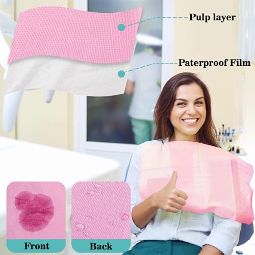 MAQIHAN 75pcs Pink Disposable Dental Bibs for Dentist, Nail & Tattoo Salons