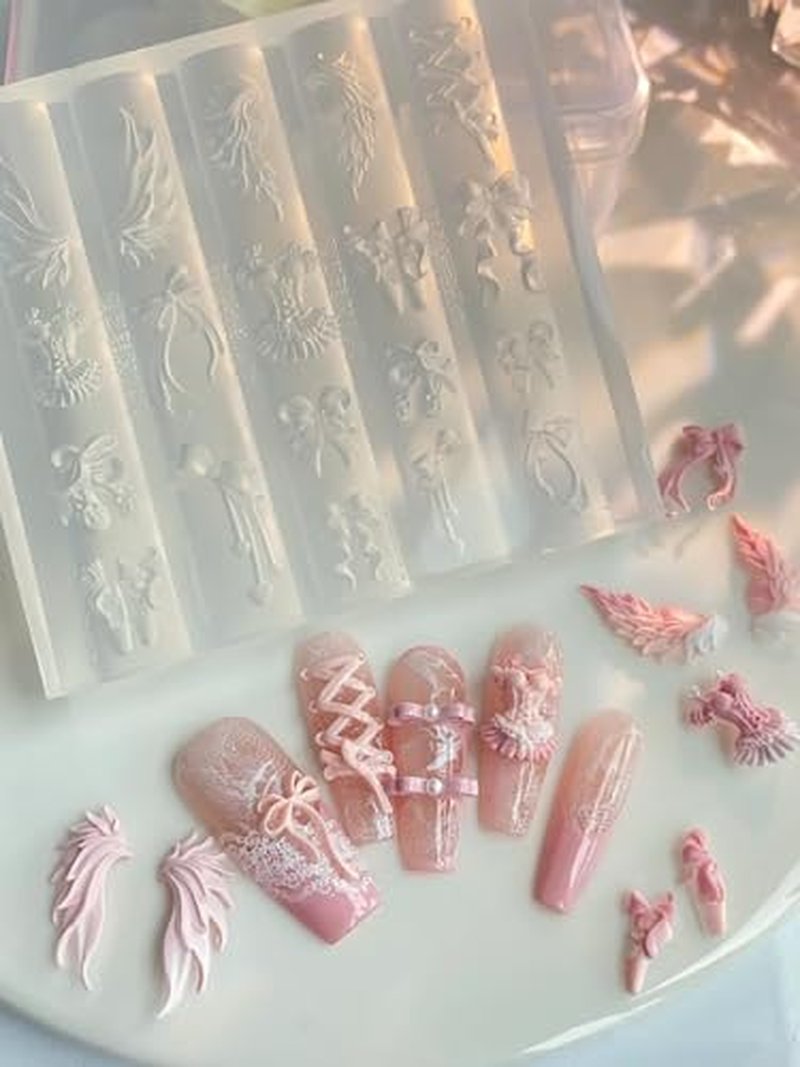 3D Angel Wings Nail Art Mold with Bows & Ballet Shoes - Silicone