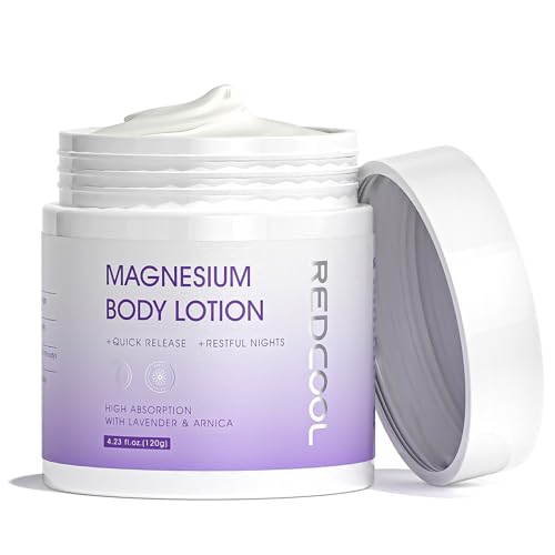 Magnesium Lotion for Sleep, Nighttime Magnesium Cream, Topical Magnesium Cream for Muscle Relaxation & Calm, Lavender Magnesium Cream for Body, Deep Hydration, Relaxing Self-Care Gift, 4.23 fl oz