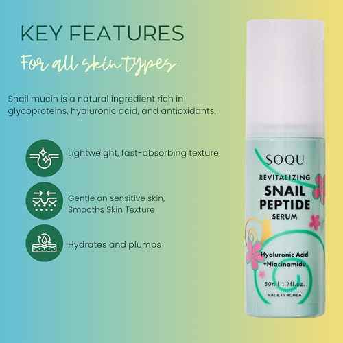 Revitalizing Snail Peptide Serum - Hydrating Serum with Snail Extract, Peptides, Niacinamide and Hyaluronic Acid, Improves Skin Texture and Tone - 50ml / 1.69fl oz - Made in Korea