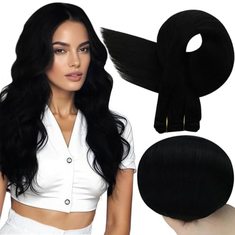 Full Shine 26 Inch Jet Black Remy Human Hair Weft Extensions