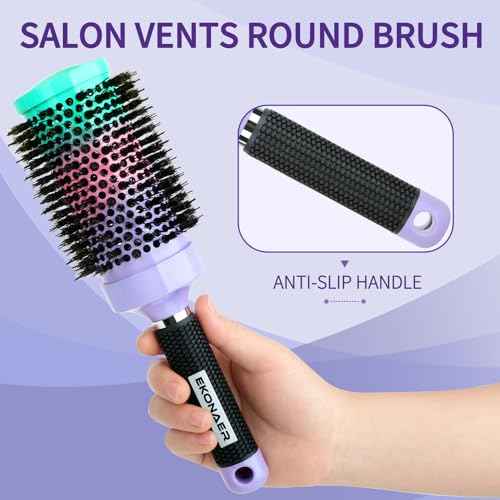 Round Hair Brush - 2.1 Inch Thermal Ceramic Brush for Blow Drying & Volume, Soft Bristles with Enhanced Texture, for Curling and Shine