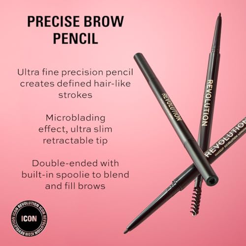 Revolution, Precise Brow Pencil, Double Ended, Ultra-Fine Pencil Tool, Includes Spoolie Brush, Light Brown (Pack of 2)