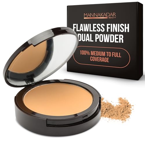 Manna Kadar Beauty Compact Dual Pressed Powder, C2 Porcelain Shade for Fair Skin Tone, Medium to Full Coverage Oil Absorbing Foundation and Setting Face Powder, Long-Lasting Flawless Matte Finish