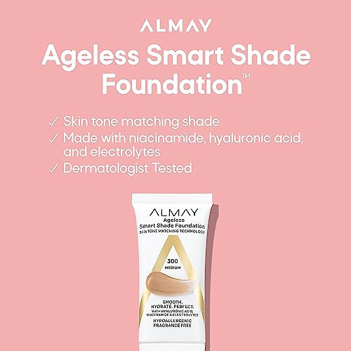 Almay Anti-Aging Foundation, Smart Shade Face Makeup with Hyaluronic Acid, Niacinamide, Vitamin C & E, Hypoallergenic, -Fragrance Free, 400 Beige, 1 Fl Oz (Pack of 1)