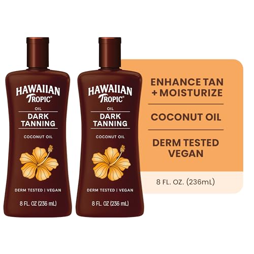 Hawaiian Tropic Dark Tanning Oil 2-Pack - 8 Fl Oz Each, Moisturizing Sun Oil with Coconut & Cocoa Butter