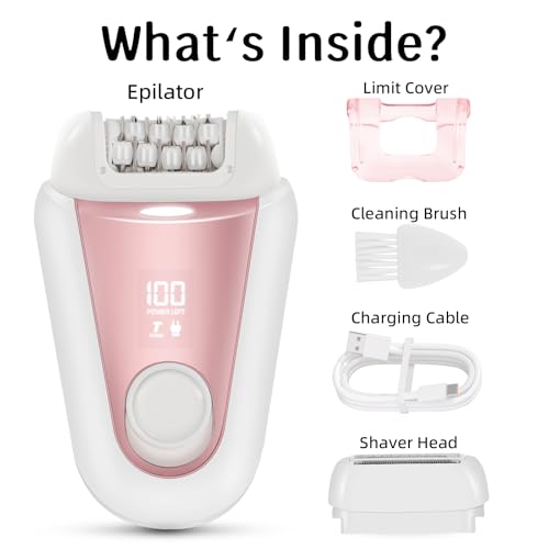 YHC Epilator for Women ? Cordless 2-in-1 Hair Removal with 32 Tweezers, Rechargeable Electric Shaver for Legs, Arms & Body