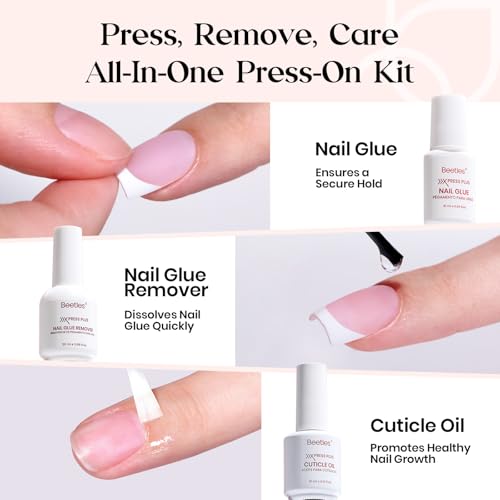 Beetles Extra Short Pink French Nail Tip Press On Kit 210Pcs C - XS