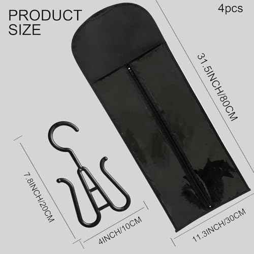 Jonley 4Pcs Extra Long Wig Storage Bags with Hanger, Wig Storage for Multiple Wigs, Wig Bag with Hook Storage, Breathable and Easy Carry Home Hair Salon Travel Use (Black 31.5in)