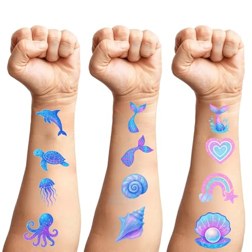 100PCS Glow in The Dark Mermaid Temporary Tattoos