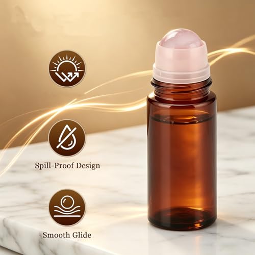 Rose Quartz Roller Bottles 50ml - 2 Pack Refillable Glass Bottles
