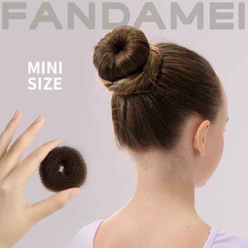 FANDAMEI 6 PCS Hair Bun Makers for Kids, 10 Invisible Bun Nets for Ballet Girls, 3PCS Extra Small 3PCS Small Donut Buns for Hair Kids, Bun Makers Hair Nets for Buns with 5 Elastics 20 Pins (Brown)