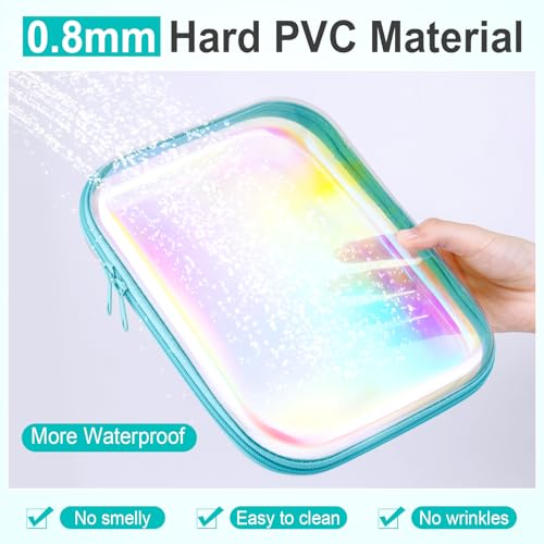 Sanwuta 6 Pcs Clear Hard Zipper Case Plastic Zipper Pouches Transparent Makeup Bag Pencil Case Pouches Toiletry Diaper Bag for Travel Toy Storage Organizer Bins(Holographic,9.84 x 7.87 x 2 Inch)