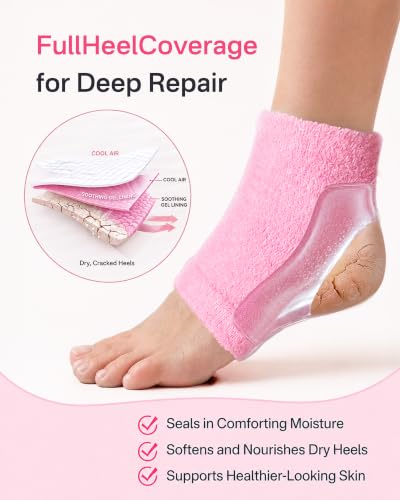 Originbuty Pink Moisturizing Heel Socks for Dry Cracked Feet, Silicone Foot Spa Treatment