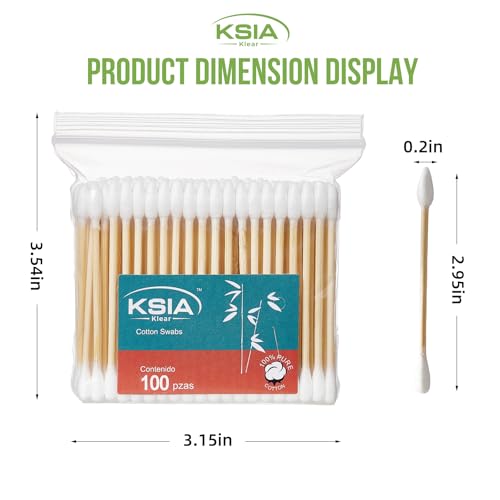 KSIA Klear Cotton Swabs 500 Count - Double Tipped Ear & Makeup Cotton Buds - 5 Pack Bag