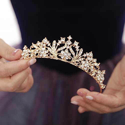 JWICOS Tiaras for Women Girls Birthday Crown Rhinestone Tiara Princess Crown for Women Bridal Wedding Prom Birthday Party Halloween Costumes Hair Accessories for Women Girls (Gold)