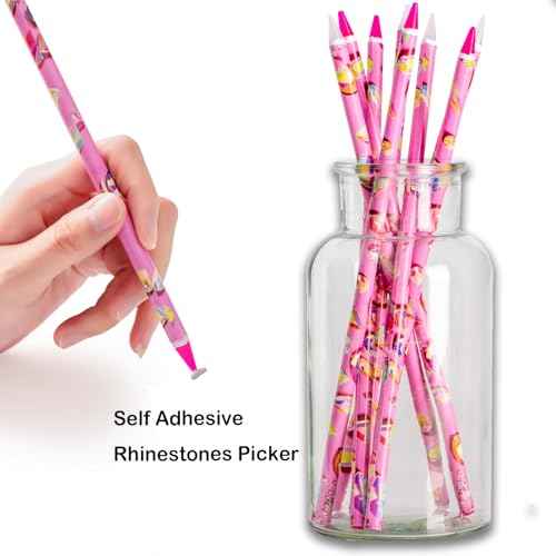 8 Pcs Rhinestone Picker Tool Kit, Self-Adhesive Wax Pencil for Rhinestones and Diamond Painting, Gem Picker Tool Dotting Tools for Nail Art, 4 Wax Pen and 4 Rhinestone Trays rhinestone tools