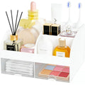Makeup Organizer with Drawers & Brush Holder - White