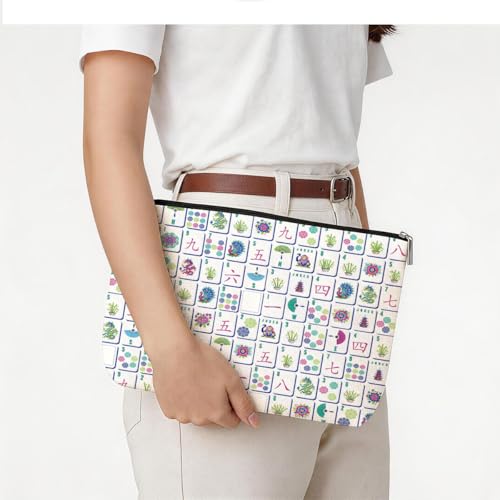 Purple American Mahjong Tile Bag - Canvas Case with Zipper