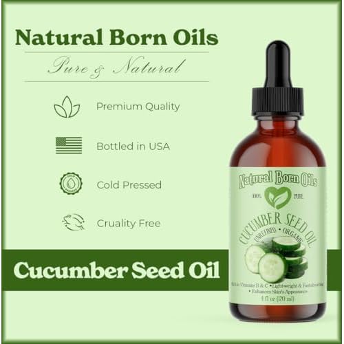 8oz Cucumber Seed Oil, 100% Pure and Natural, Cold-pressed, Unrefined, Moisturizer for Skin and Hair - Includes Pump & Flip Cap
